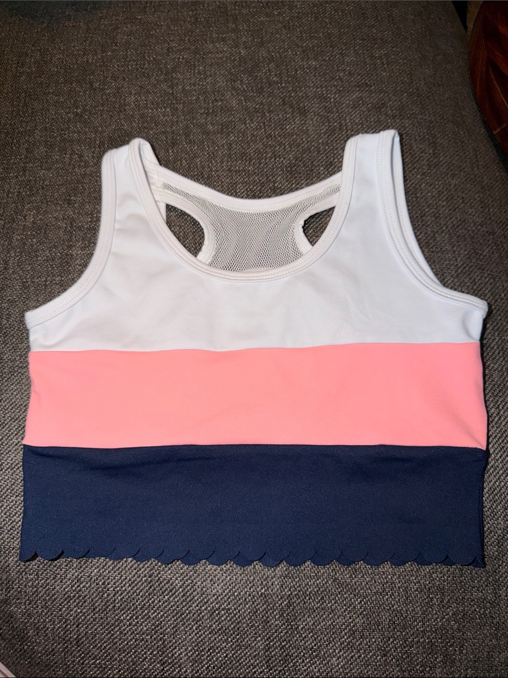 White Pink Navy Colorblock Crop Tank Top